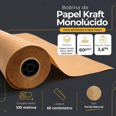Imagem de Papel Kraft Pardo 60g Puro - 60cm De Largura x 100 Metros Monolúcido -