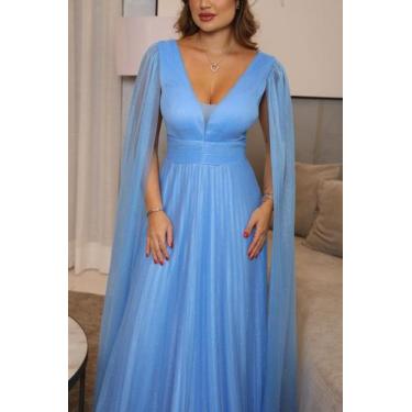 Imagem de Vestido Longo Manga Capa Plissado Madrinha Mãe do Noivo - - Glamoor Fe
