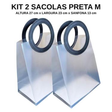 Imagem de Kit 2 Sacola Presente Luxo Reforçada Transparente Alça de Couro - MIXL