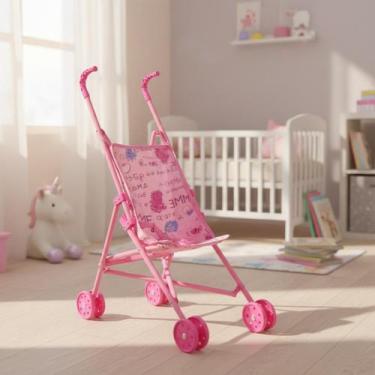 Imagem de Carrinho Boneca Dobrável Infantil Passeio Leve Compacto Rosa - DDG