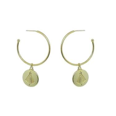 Imagem de ARGOLA LISA COM PINGENTE NOSSA SENHORA BANHADA A OURO - 3 cm - VIDIÈ