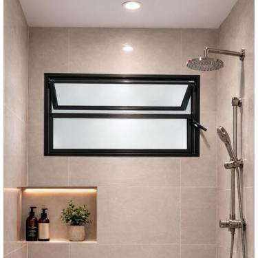 Imagem de Vitro Basculante 40x80 Alumínio Preto Vidro Liso Lumineziri