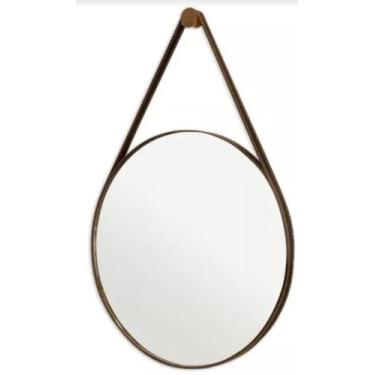 Imagem de Espelho Adnet com Alça 80cm Lyo Moldura e Alça Couro Café com Suporte 