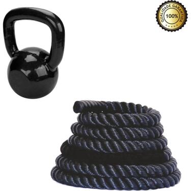 Imagem de Kit Corda Naval 10 Mt + Kettlebell Emborrachado Treinamento