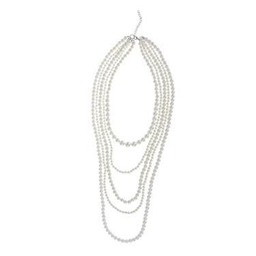 Imagem de F Fityle Colar de declaração de pérolas brancas com multicamadas e design moderno