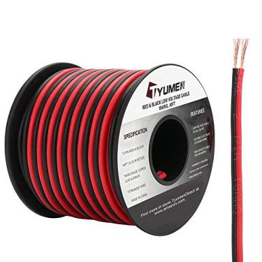 Imagem de TYUMEN cabo preto 2 pinos 18 calibre 2 cores vermelho gancho de cabo elétrico fio de extensão de LED fio 12 V/24 V CC, 18 AWG cabo de extensão de fio flexível para iluminação de fita de LED
