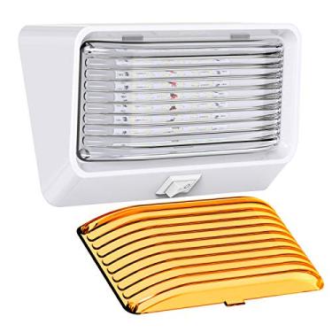 Imagem de Leisure LED Luz utilitária para varanda exterior RV com interruptor - 12v 280 luminárias luminárias de substituição para trailers, trailers, campistas, 5ª rodas. Base branca, lente transparente e âmbar (branca, 1 pacote)
