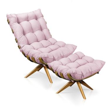 Imagem de Kit 01 Poltrona E 01 Puff Costela Suede Rosa Bebê