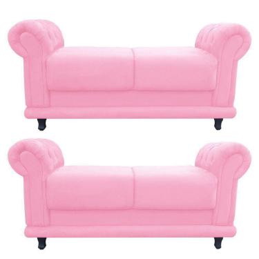 Imagem de Kit 02 Recamier Barcelona Namoradeira Calçadeira Suede Rosa Bebê