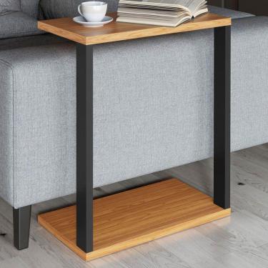 Imagem de Mesa De Canto Industrial 100% Mdf Freijó/preto Fosco F36 - Pradel