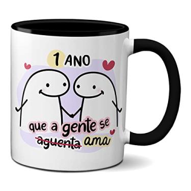 Imagem de Caneca Flork Namorados 1 Ano Que A Gente Se Aguenta Ama (Preta)