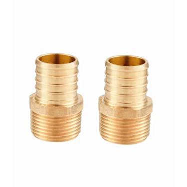 Imagem de (Pacote com 2) EFIELD Pex Adaptador macho NPT 2,5 cm x 2,5 cm de encaixe de crimpagem de latão (sem chumbo)