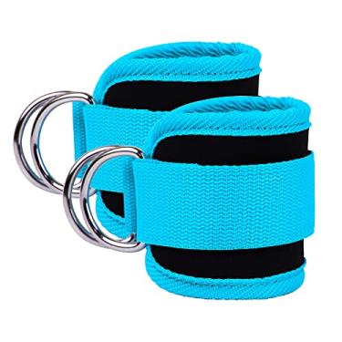 Imagem de Cinta de tornozelo de 2 peças para máquina de cabo Gym Manguito de tornozelo Bandas de tornozelo para malhar Acessórios de cabo de tornozelo para propinas de ginásio Extensões de pernas Abdutores de quadril Exercícios de glúteos (Azul)
