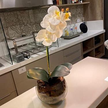 Imagem de Orquídea Toque Real Branca Artificial Arranjo no Vaso Transparente Flores Permanentes