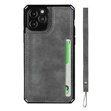 Imagem de Capa de couro premium slim fit de luxo para iphone 11 12 mini pro xr xs max x 7 8 plus slots para cartão de carteira à prova de choque, cinza, para iphone 12 pro