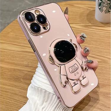 Imagem de Capa de silicone de suporte de astronauta de revestimento 6D para iPhone 11 12 13 Pro MAX Mini XR X XS SE 2020 7 8 Plus Capa à prova de choque, rosa, para SE 2020