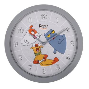 Imagem de Relógio De Parede Infantil - Analógico - Boris E Rufus - Cinza - Herwe