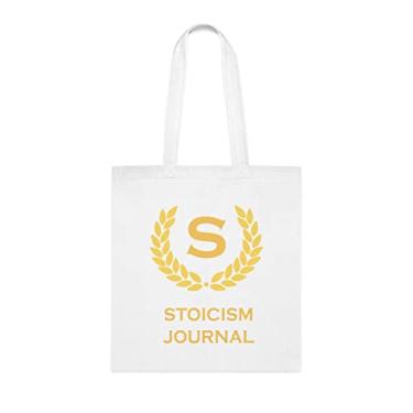 Imagem de Sacola de diário de estoicismo, presente engraçado de estoicismo, bolsa de ombro de estoicismo, bolsas reutilizáveis, ideia de presente de cesta de Natal de aniversário, Branco