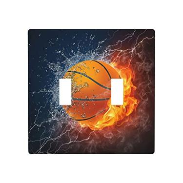 Imagem de Tampa de placa de interruptor de luz dupla basquetebol Fire Wall Decor Outlet Covers para Home Office School
