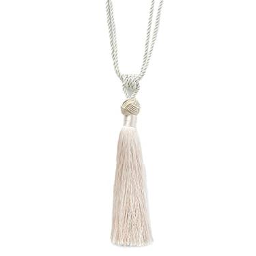 Imagem de Cortina de renda de folha de franja amarrar nas costas de algodão tecido à mão borla cortina de gravata gravata fivela de cortina para decoração de sala de estar, bege