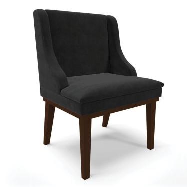 Imagem de Cadeira De Jantar Suede Preto Base Fixa Madeira
