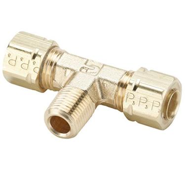 Imagem de Parker 172CA-4-2-pk10 Encaixe de compressão de alinhamento de compressão, tubo a tubo, forjado, camiseta de ramo de compressão, latão, 1/4", 1/8" (pacote com 10)