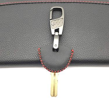 Imagem de CSHU Capa de couro para chave de carro capa de chaveiro com anel de bolsa para chave, adequado para BMW HP4 S1000RR S1000R F700GS para moto de motocicleta, preta e chaveiro