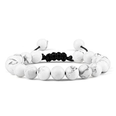 Imagem de Pulseiras ajustáveis para casais 8 mm contas preto branco trança macramê pulseira para mulheres homens joias à distância - pinheiro branco, Cristal