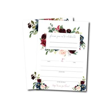 Imagem de Convites de casamento bordô marinho, floral, 20 convites de casamento