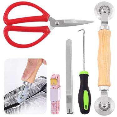 Imagem de Rustark Kit de ferramentas de reparo de tela de 5 peças para tela de janela e porta inclui ferramenta de rolo de tela com rolamento, ferramenta de estria, gancho de remoção, régua para instalar o exterior da janela da porta
