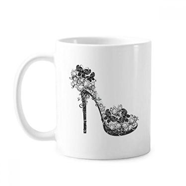 Imagem de Sapatos de salto alto flor padrão borboleta caneca cerâmica xícara de porcelana café louça