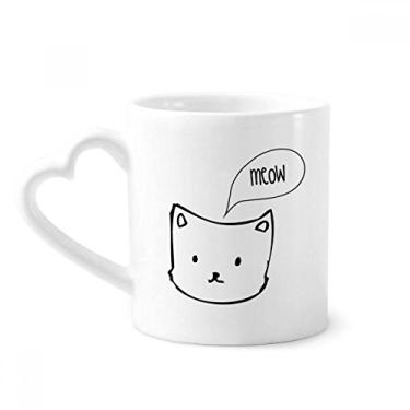 Imagem de Caneca de animal mewing de cabeça de gato branca caneca de café cerâmica copo de coração de vidro