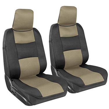 Imagem de BDK EasyFit Capas universais para assentos dianteiros, bege – conjunto de capa de assento frontal com encosto de cabeça integrado, instalação rápida e detalhe em dois tons, ajuste universal para carro, caminhão, Van SUV