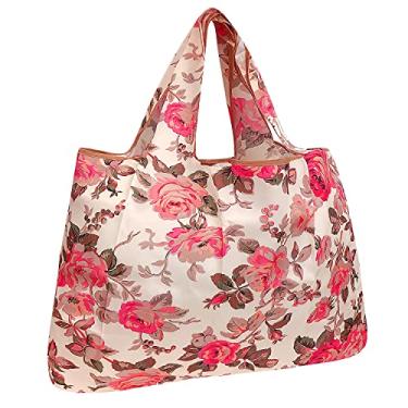 Imagem de Wrapables Bolsa de compras reutilizável de nylon durável e grande (rosa do pôr do sol)