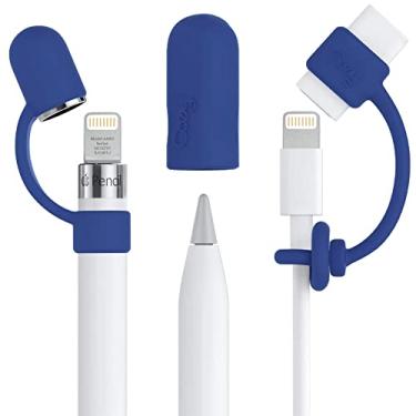 Imagem de [3 peças] PencilCozy Combo Pack Cozy The Original Apple Pencil Cap Suder/Keeper/Cordão, Compatível com Apple iPad Pro 6ª Geração iPencil Carregador/Nib Acessórios | Design compatível com capas (Azul Marinho)