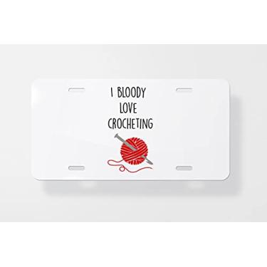 Imagem de I Bloody Love – Capa para placa de licença de crochê para carro – Capa para placa de licença 15,24 x 30,48 cm