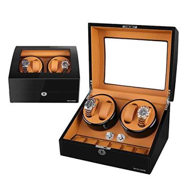 Imagem de Caixa do enrolador de relógio automático, com 4 posições do enrolador de relógio e 6 espaços de armazenamento de exibição, 0 magnetização, à prova de poeira, resistente ao desgaste e fácil de coletar, para relógios masculinos e femininos
