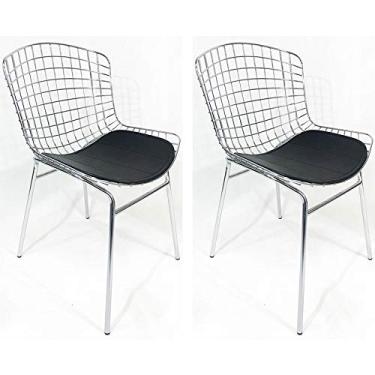 Imagem de Kit 2 Cadeiras BERTÓIA cromada assento preto tubular - Poltronas do Sul