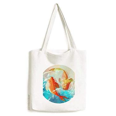 Imagem de Red Koi Fishes bolsa de lona estilo japonês, bolsa de compras casual