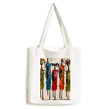 Imagem de Bolsa de lona abstrata estilo guerreiro africano preto bolsa de compras bolsa casual