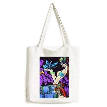 Imagem de Bolsa feminina de lona com estampa de borboleta, romance e luar, bolsa de compras casual