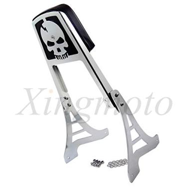 Imagem de AfterMokit Encosto de reposição com almofada de couro para Harley Davidson Sportster 883 1200 1995-2008 Crânio cromado Sissy Bar
