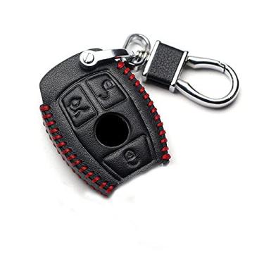 Imagem de SELIYA Capa de chave de carro de couro genuíno, adequada para Mercedes Benz CLS CLA GL R SLK AMG A B C S Class chaveiro protetor, preto e vermelho