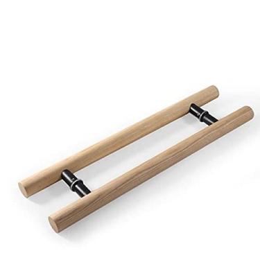 Imagem de Maçaneta da porta de vidro duplo de madeira maciça costas com costas Casa de banho Maçaneta da porta deslizante de puxar emoldurada em forma de H Madeira bruta em forma de H, C, 38 mm, comprimento