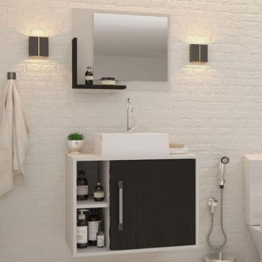 Imagem de Armário De Banheiro Com Cuba E Espelho 1 Porta 2 Prateleiras Branco Chess/preto ônix 13687 -