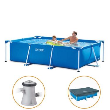 Imagem de Piscina Estrutural Retangular 3.834 Litros Pvc Armação + Filtro + Capa Intex