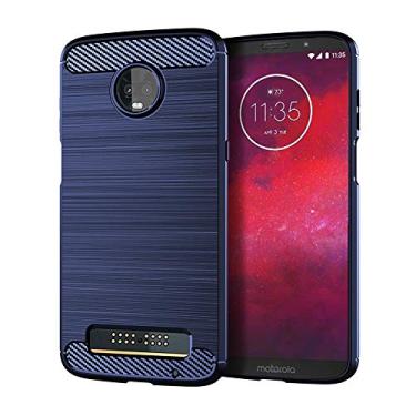 Imagem de Capa para celular Motorola Moto Z3 / Z3 Play 6.01" (incluindo duas Película protetora temperada) capa macia anti-queda com case borda elástica -Azul