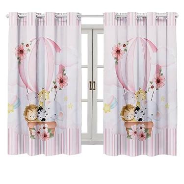 Imagem de Cortina Infantil 2,00x1,50 Para Quarto, Criança, Estampas Exclusivas Baby (SAFARI BALAO ROSA)