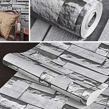 Imagem de WSWJDW 3D Tijolo Pedra Papel De Parede Vintage PVC À Prova D 'Água Retro Texturizado Papel De Parede Rústico Decoração Para Casa Sala De Estar Café Bar Adesivos De Parede, 1,53cmx10m