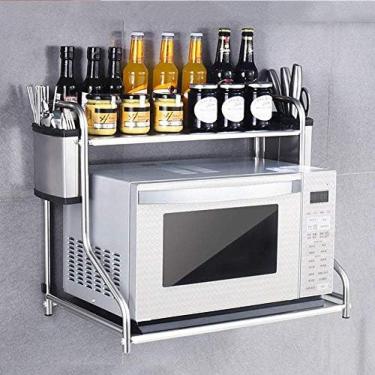 Imagem de Rack De Forno De Microondas De Aço Inoxidável 304, Suporte De Forno De Cozinha Multifuncional, Rack De Especiarias, Organizador De Bancada De Cozinha/montado Na Parede/prata, 53 * 37 * 48 Cm,Const